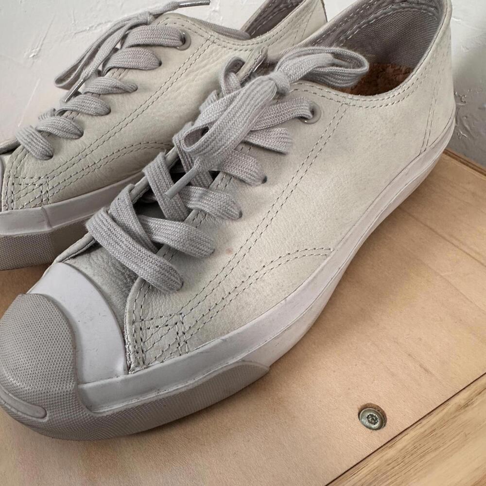 Converse Jack Purcell low-top leather sneakers in Grey/Beige 7.5 - Picture 6 of 10